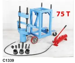 Съемник гидравлический выпрессовщик шкворней с тележкой .грузовых авто 75т с гидравлическим насосом и комплектом надставок